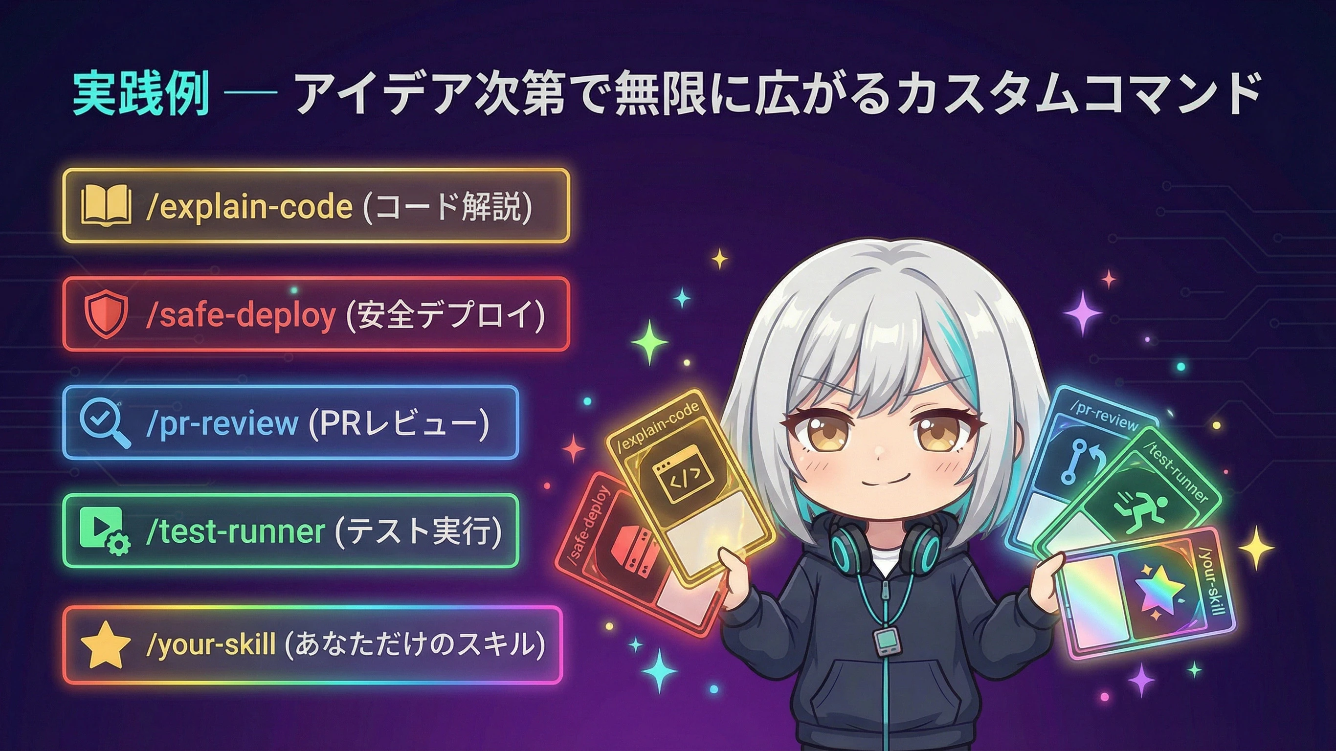 リアがスキルカードを扇状に広げて見せている