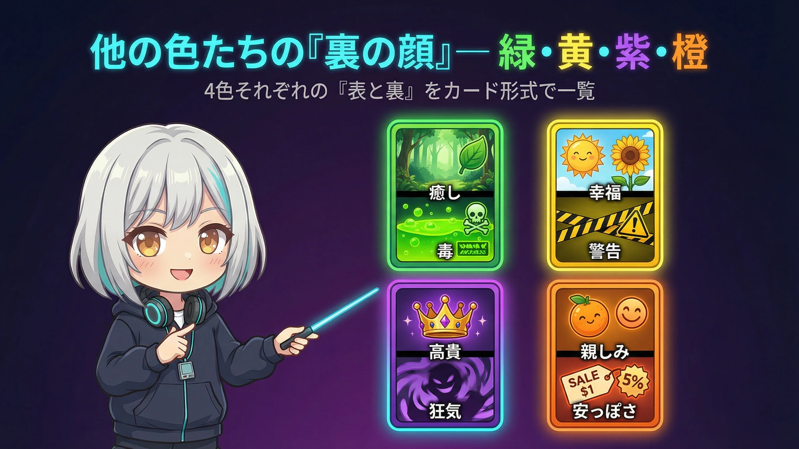 緑・黄・紫・オレンジの裏の顔