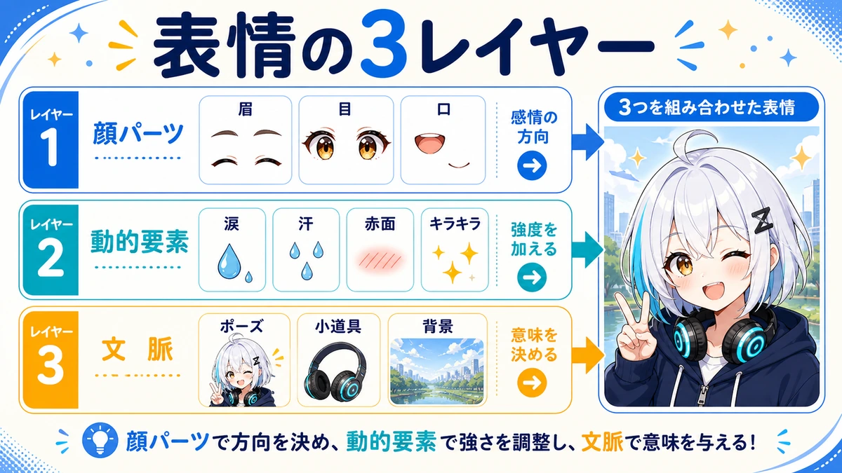 表情の3レイヤー分解図