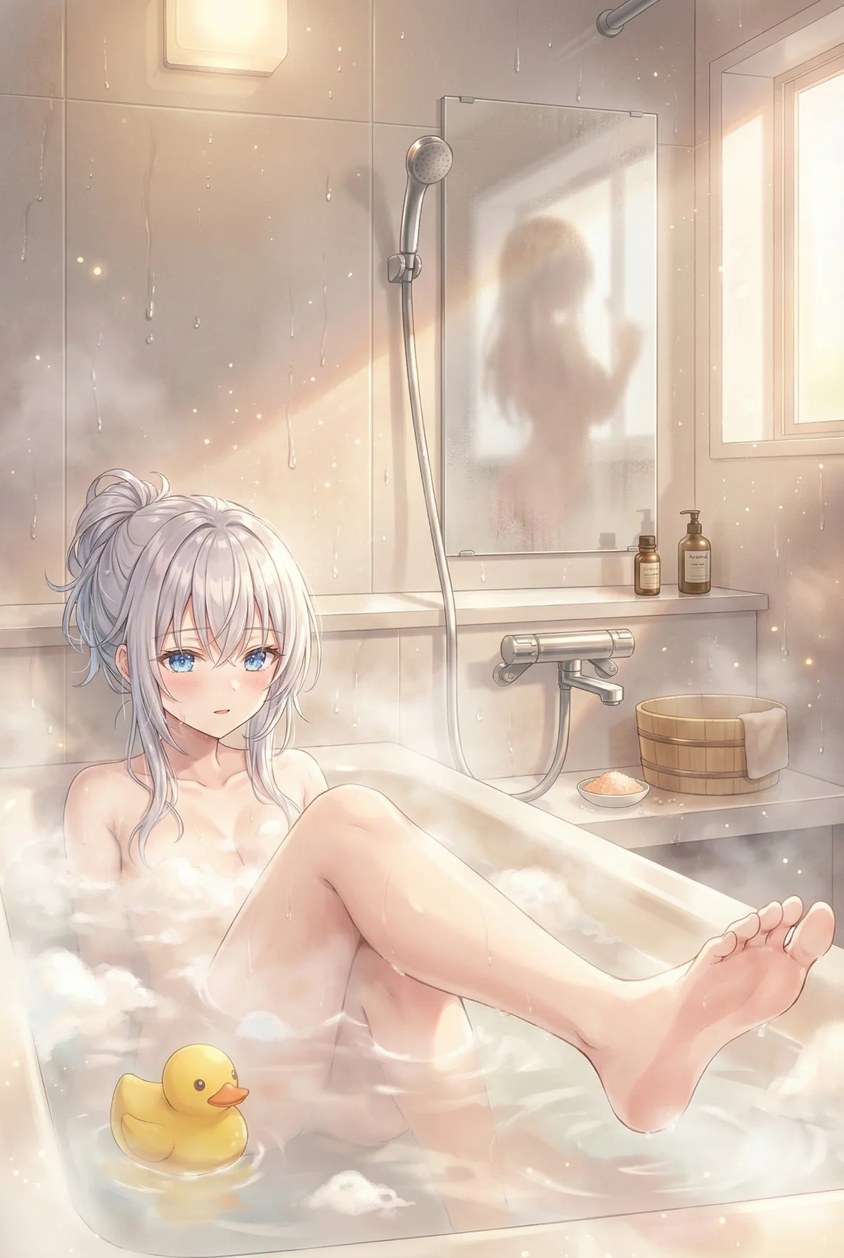 ロシア語でデレる隣のアーリャさんことアリサ・ミハイローヴナ・九条が、湯気立つバブルバスでリラックス。暖かな日差しの中で、アヒルちゃんと一緒の癒しのひとときです。