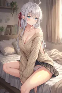 Roshidere’s Alya: Shy & Sweet in a Cozy Knit Sweater on Her Bed