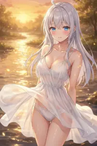 【アーリャ】夕焼けに透ける白いワンピース姿