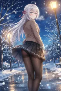 Alisa Kujou’s enchanting smile on a snowy winter night