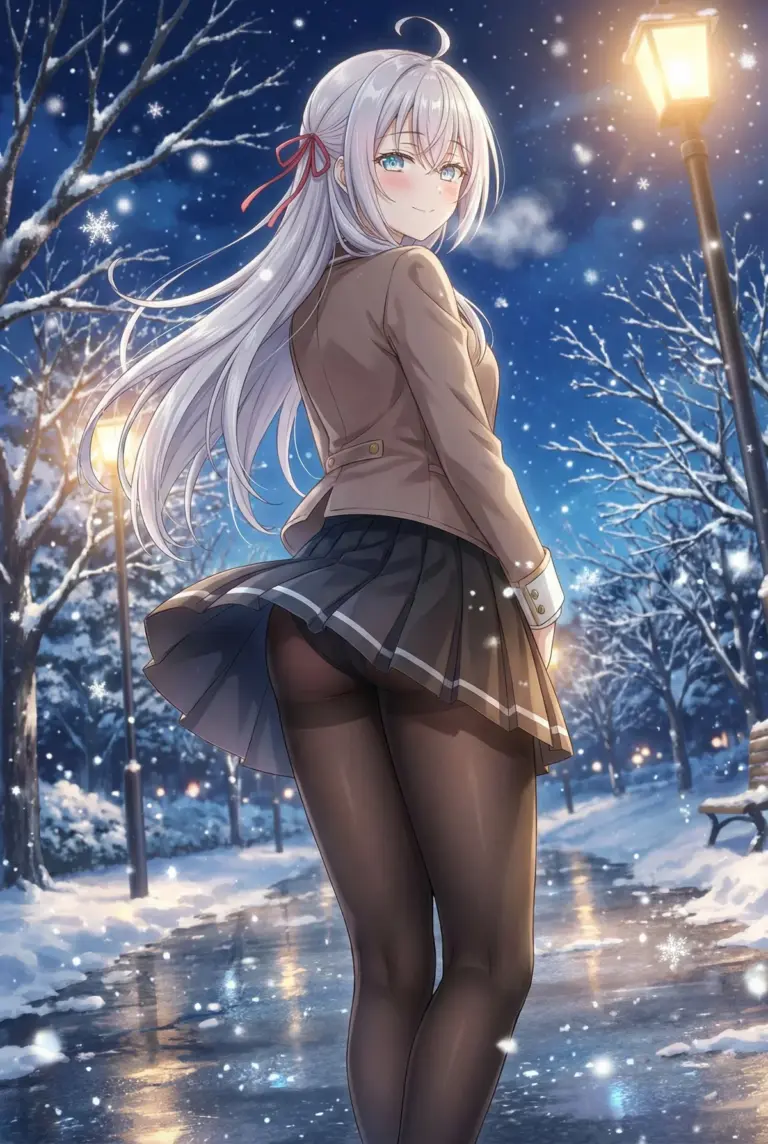 【アーリャ】雪降る夜の公園で、素敵な笑顔をあなたに