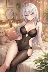 Alya’s Tempting Night: Black Lingerie in a Cozy Room