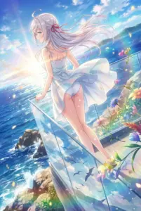 【アーリャ】海風に舞うドレス姿と輝く景色