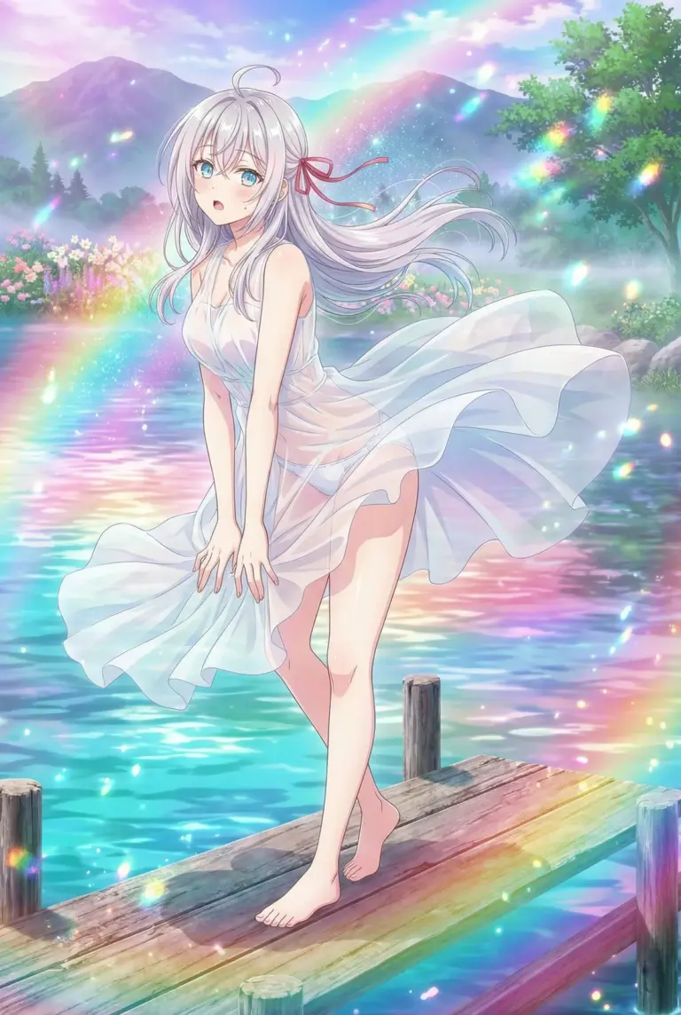 【アーリャ】濡れた白ドレスが透ける虹色の水辺