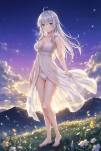 【アーリャ】薄衣纏い、幻想的な夜明けに佇む姿