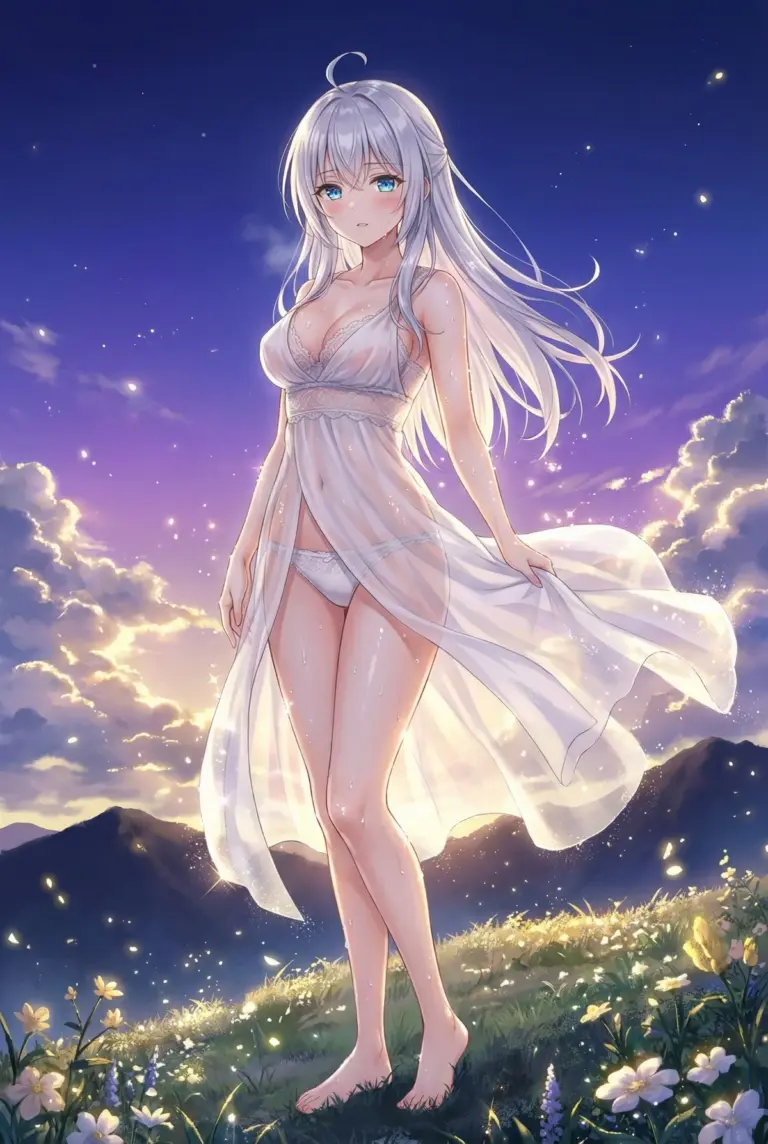 【アーリャ】薄衣纏い、幻想的な夜明けに佇む姿