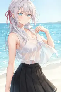 Alya Kujou: Wet Shirt Charm on a Sparkling Beach