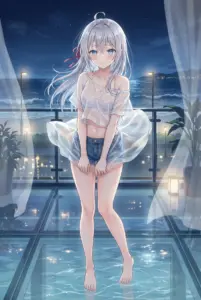 【アーリャ】夜空の下、濡れて透けるシャツ姿