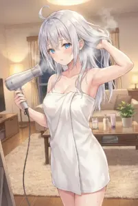 【アーリャ】湯上りバスタオル姿で髪を乾かす