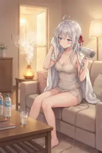 Alya’s Soothing Post-Bath Moment: Relaxing at Home