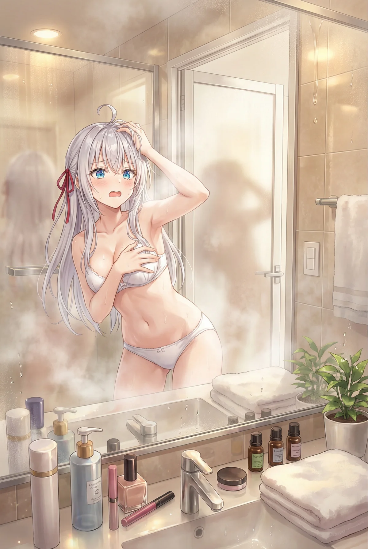 「ロシア語でデレる隣のアーリャさん」のアーリャが、湯気立つバスルームで着替え中に思わずドキッとした瞬間。素顔が垣間見える一枚。