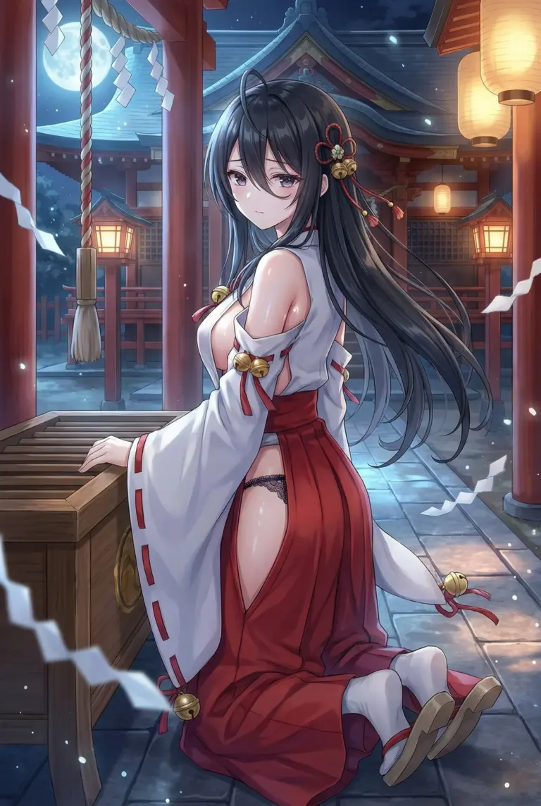 【君嶋 綾乃】月夜の神社、艶やかな巫女