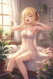 Anisphia’s Sweet Morning: Yawning in the Sunlit Bedroom