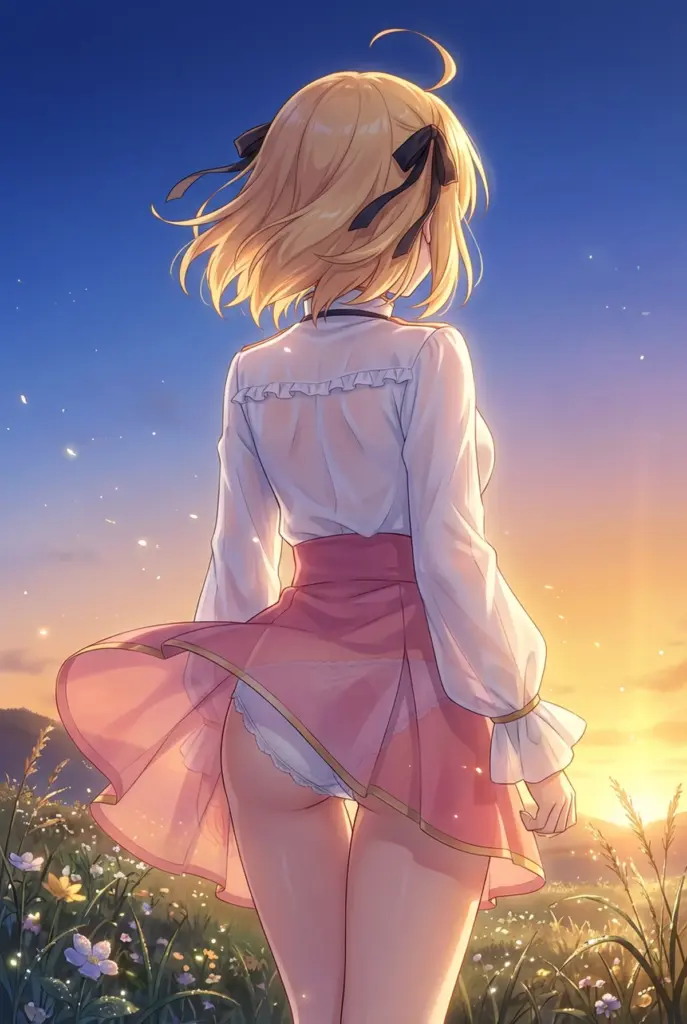 【アニスフィア】夕焼け空の下、風と戯れるスカート