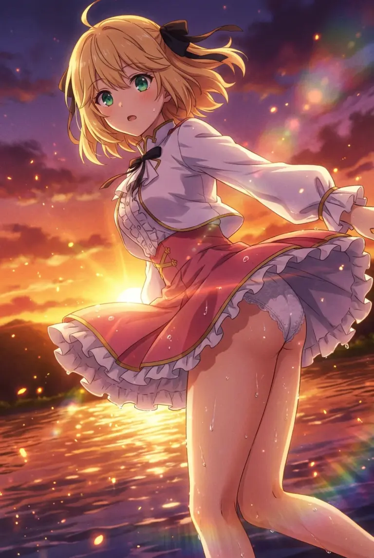 【アニスフィア】夕焼けの水辺でスカートひらり