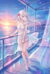 Arisa Kujou’s Dreamy Sunset on the Balcony in a Sheer Dress