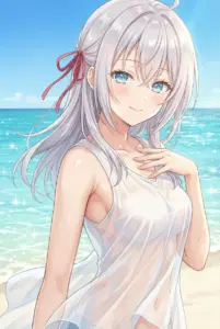 【アーリャ】きらめく海辺、透明感あふれる水着姿