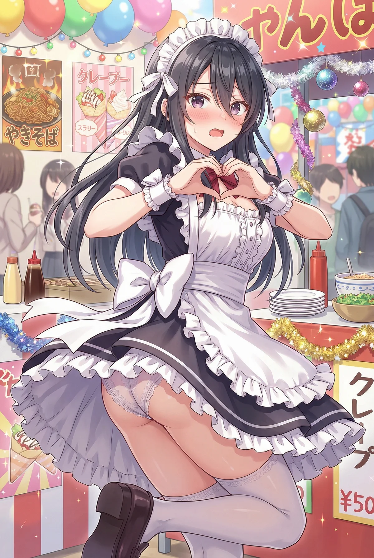 「ロシデレ」君嶋綾乃がお祭り会場でメイド服姿を披露！頬を赤らめ、健気にハートマークを作る姿がとってもキュート。彼女の隠れた魅力が溢れる一枚です。