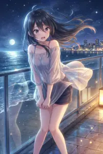 【君嶋 綾乃】月明かりのテラス、はにかむ夜風のいたずら