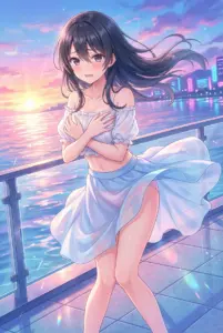 Ayano Kimishima: Flustered Sunset Moment by the Summer Sea