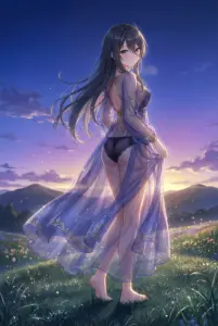 Ayano Kimishima: Ethereal Beauty at Twilight in a Flowing Gown