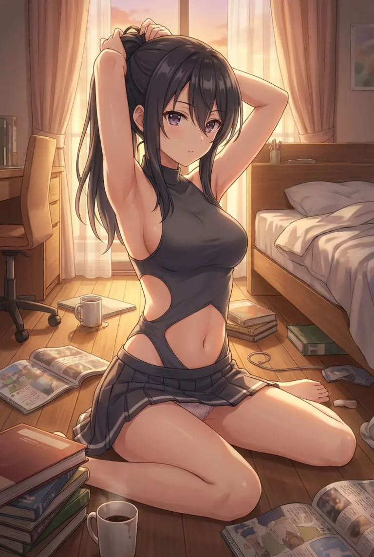 【君嶋 綾乃】夕暮れの部屋で髪を結う姿