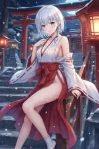The Eminence in Shadow! Beta’s Alluring Miko Look in Snowy Shrine