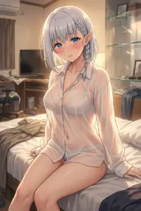 Beta’s Shy Gaze: Intimate Morning in a Sheer Shirt