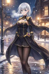 【ベータ】雪降る夜の街に佇むシャドウガーデンのベータ