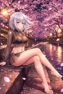 【ベータ】夜桜川辺に咲く、妖艶な微笑み