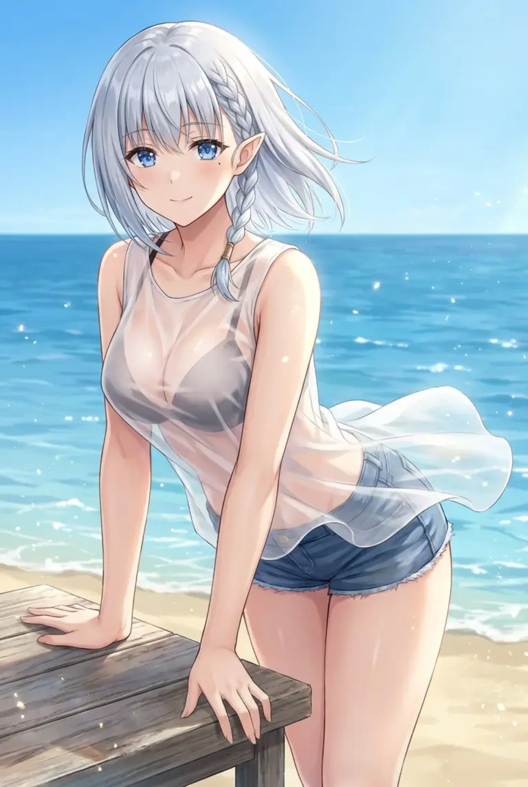 【ベータ】夏の海辺で微笑む！濡れ透けコーデ