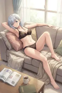 Beta’s Elegant Lounge: A Relaxing Moment in Black Lingerie