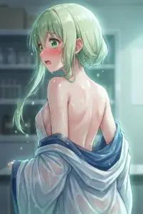 【セシリア】湯上がりの濡れ姿、恥じらうセシリア