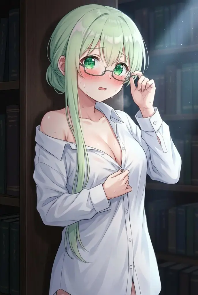 【セシリア】恥じらう白いシャツとメガネ姿