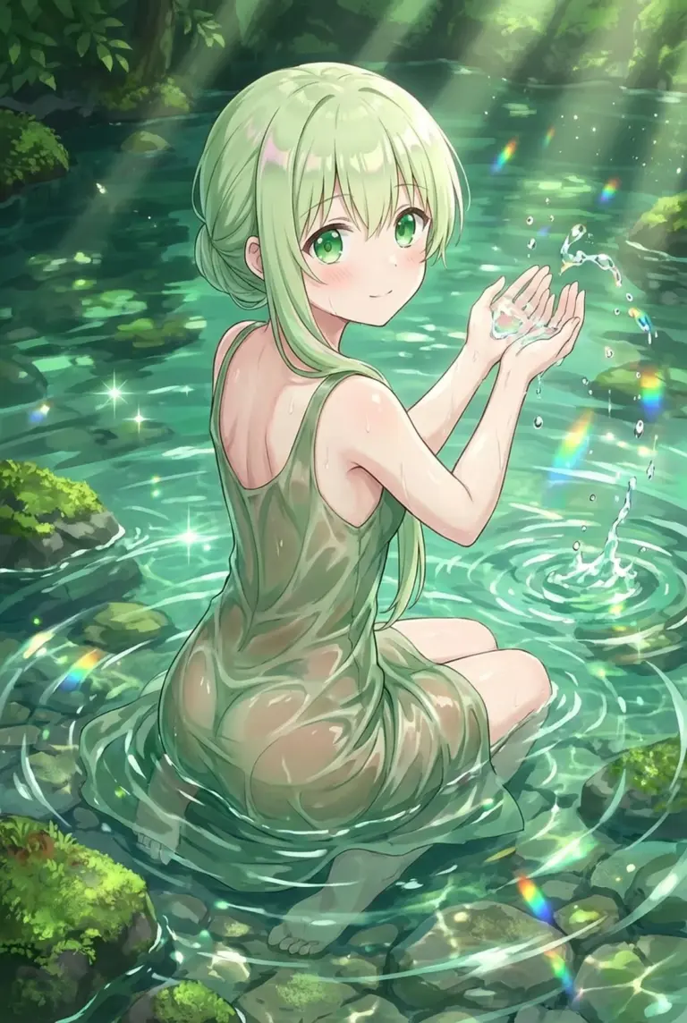 【セシリア】水の妖精！清流で戯れる聖女の微笑み