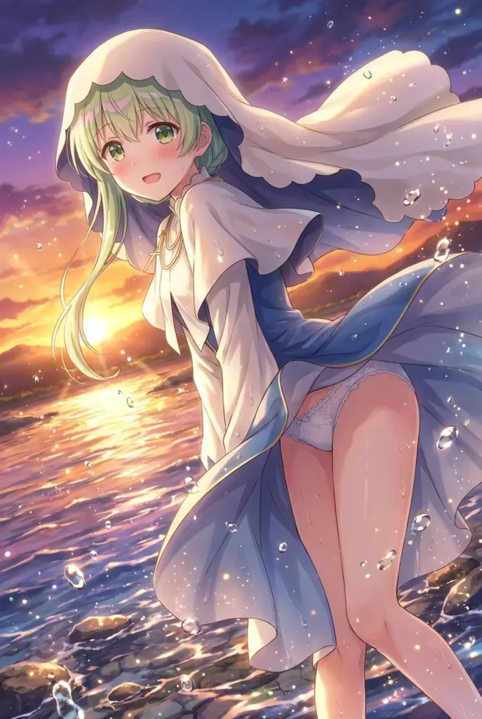 【セシリア】夕焼けの水辺で微笑む聖女