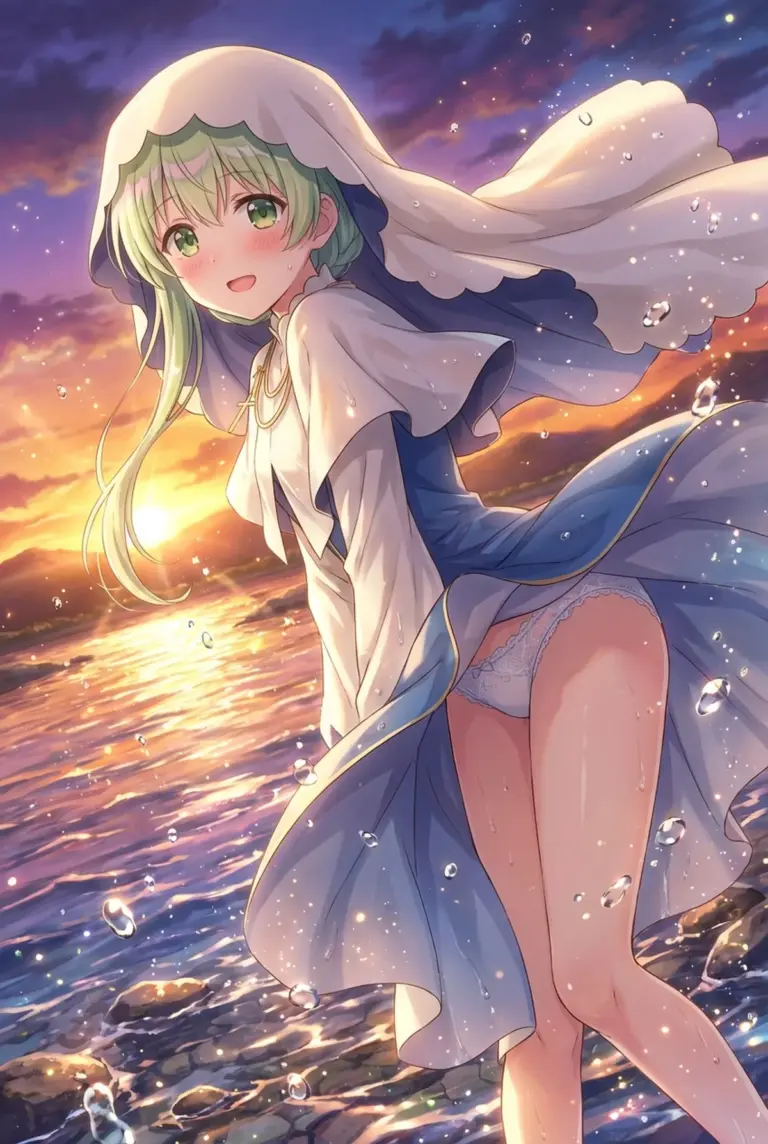 【セシリア】夕焼けの水辺で微笑む聖女