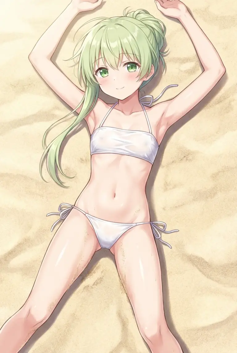 【セシリア】砂浜で白いビキニ姿！夏の思い出