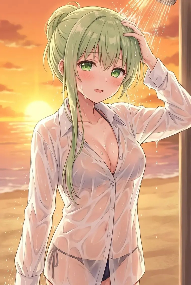 【セシリア】夕暮れのビーチシャワー