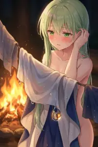 【セシリア】焚き火で濡れた聖女様