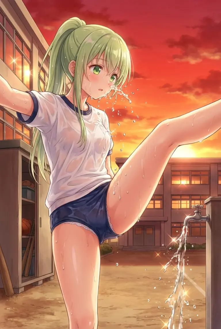 【セシリア】夕焼けの校庭で濡れた体操服姿