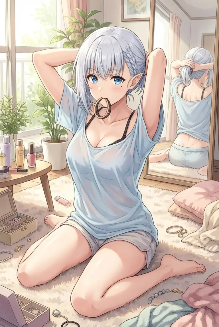 【ベータ】朝の身支度、髪を結ぶオフショット