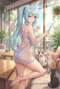 【イプシロン】透け感シャツで猫とまったりタイム