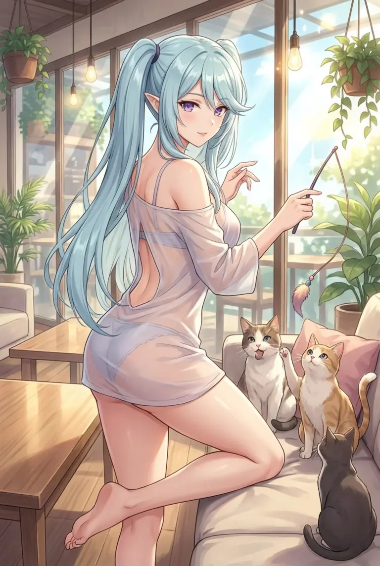 【イプシロン】透け感シャツで猫とまったりタイム