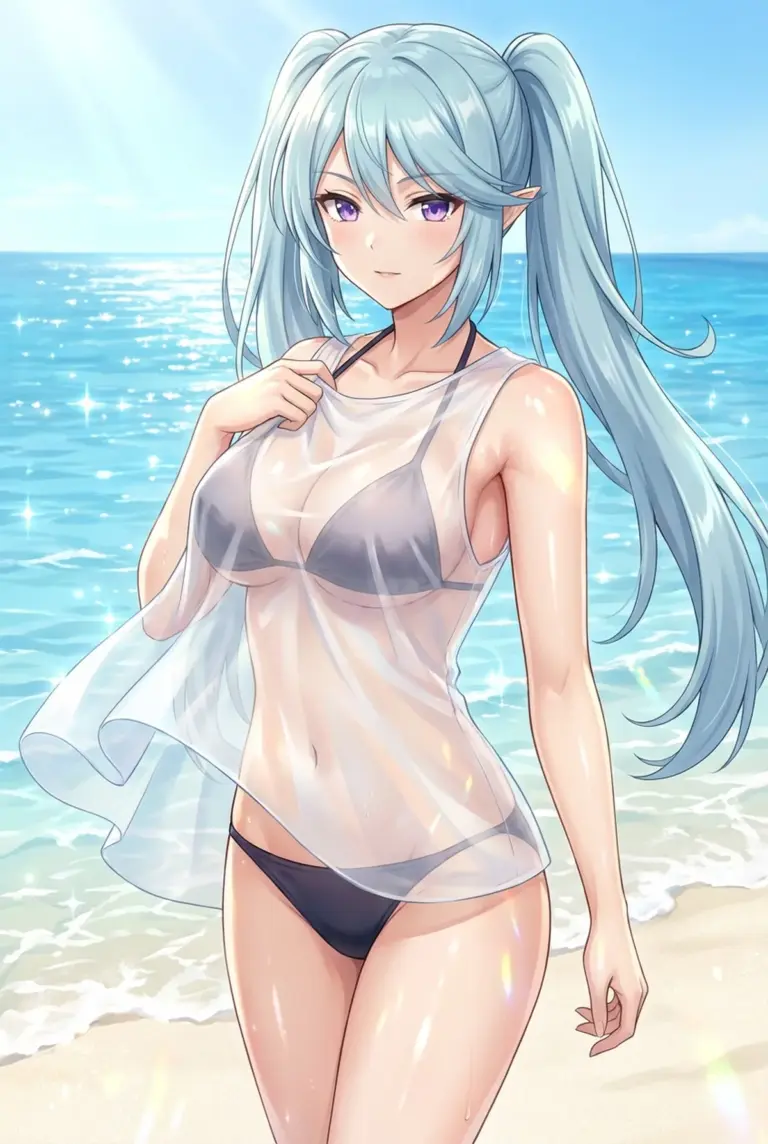 【イプシロン】真夏のビーチで魅せる濡れ透け水着姿