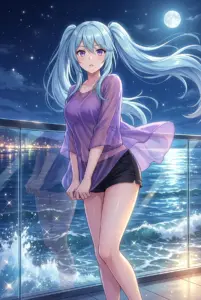 【イプシロン】月夜の海辺で佇む可憐な姿