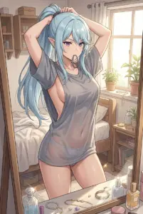 Epsilon’s Morning Routine: Comfy Tee & Tying Her Hair